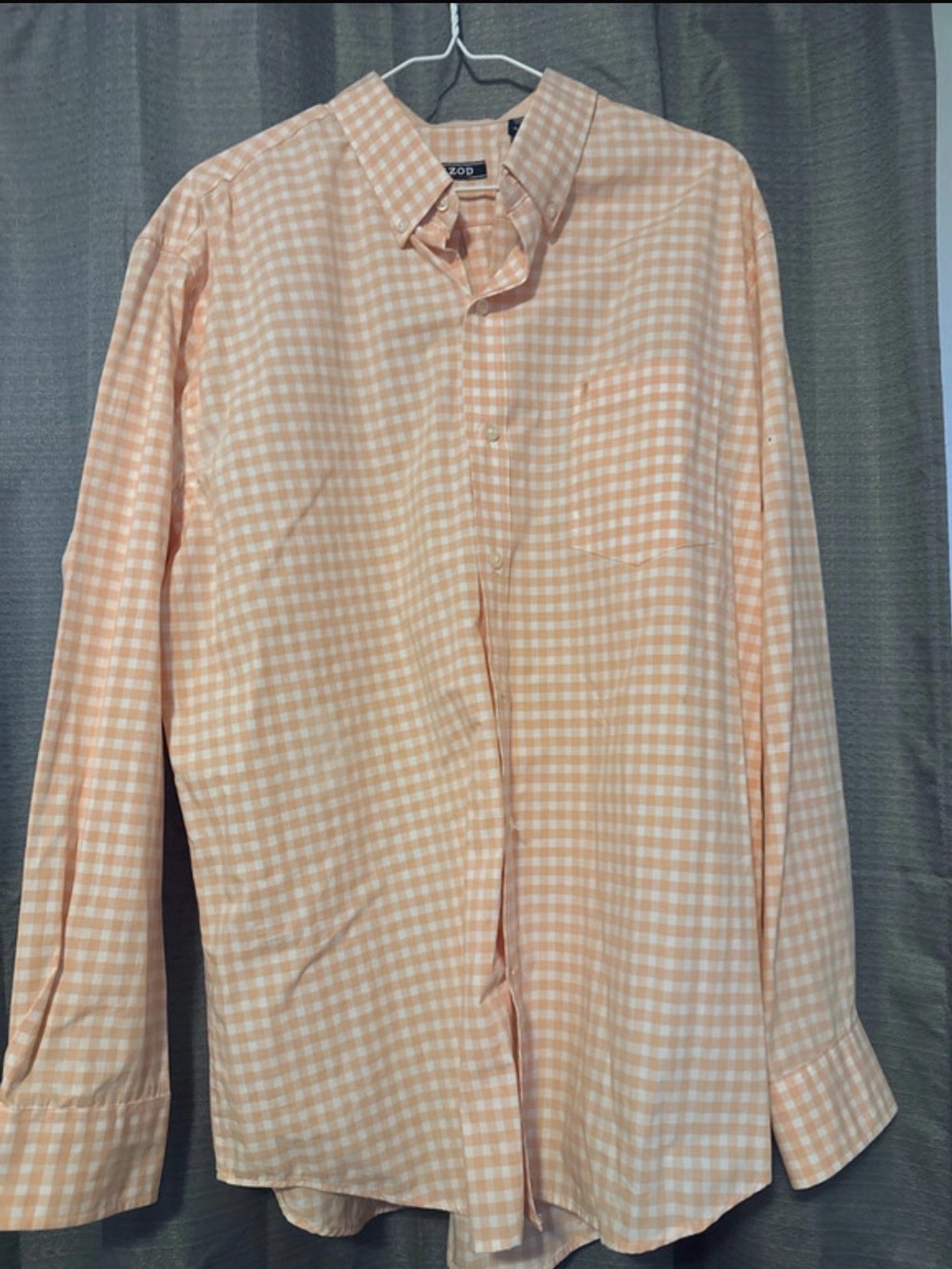 Izod Peach and White Gingham Men's Button-Up Shirt